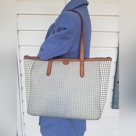 Y2K Fossil Rachel Coated Gray White with Black & White Polka Dots Tote!!! - Picture 16 of 16